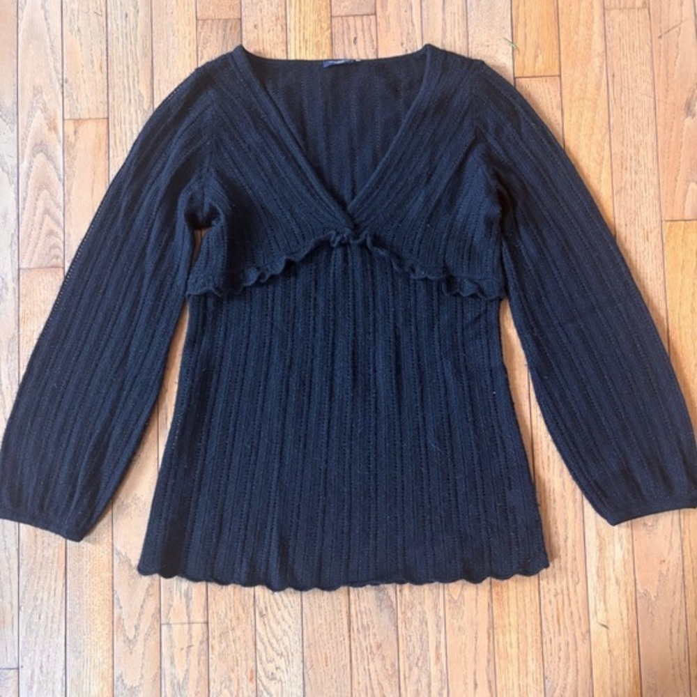 MAGASCHONI Cashmere Knit Crochet‎ Sweater Medium Black Whimsigoth Dark Fairy